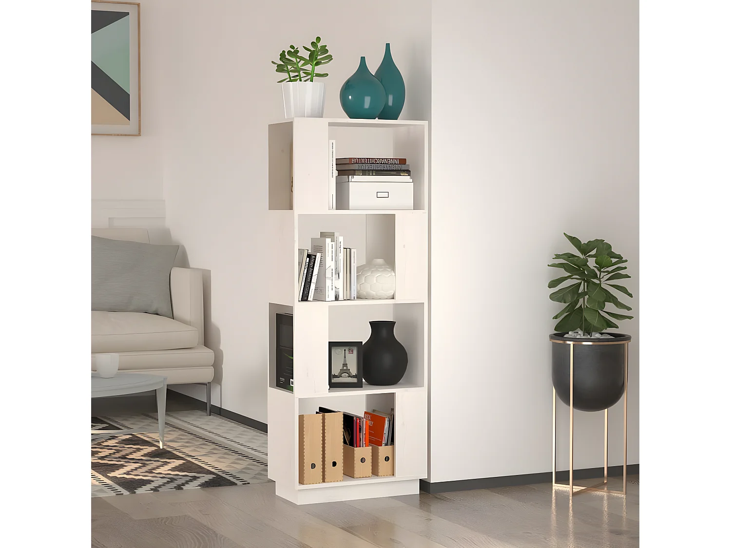 Bibliothèque/Séparateur de pièce Blanc 51x25x132 cm Pin solide