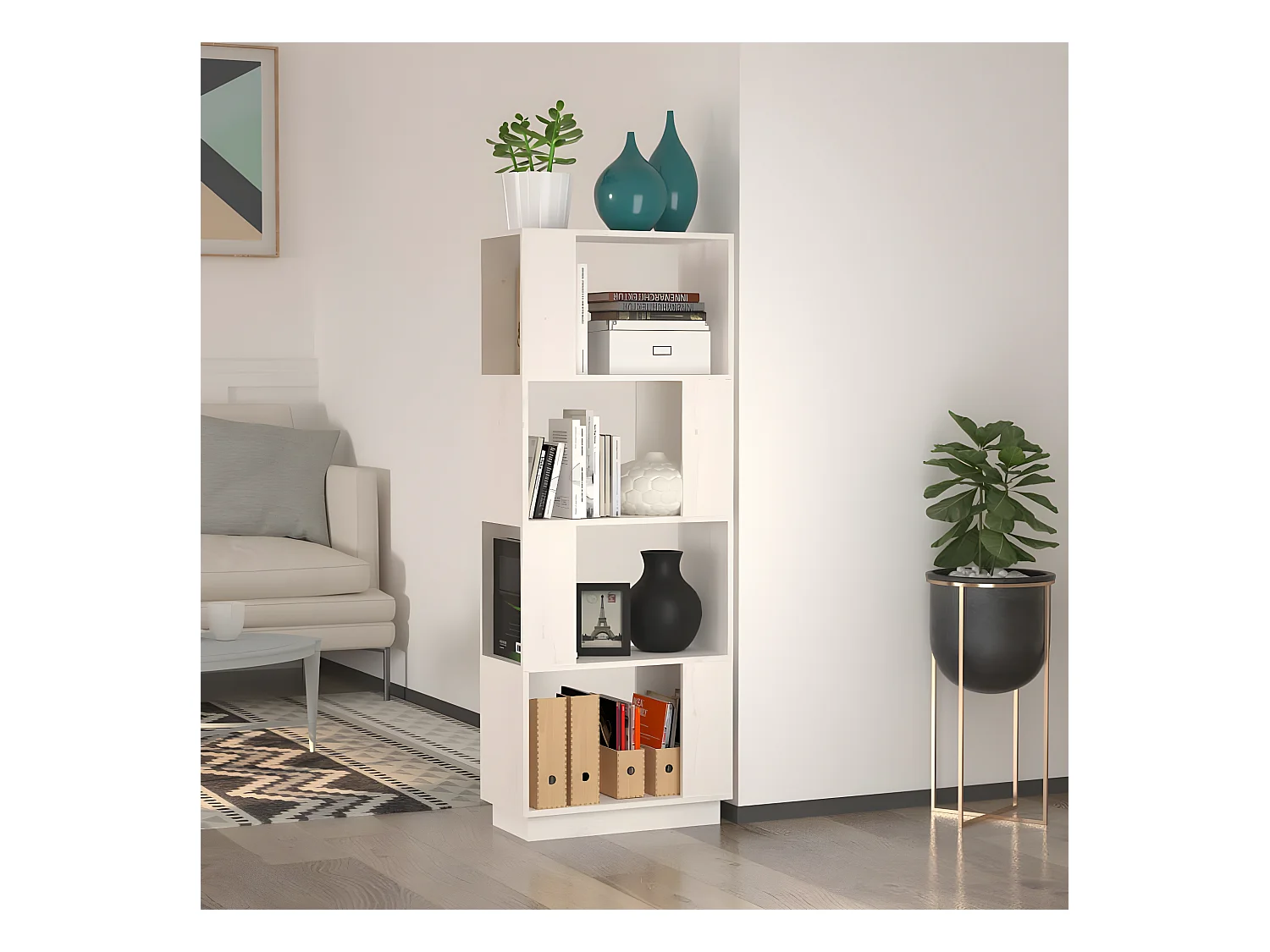 Bibliothèque/Séparateur de pièce Blanc 51x25x132 cm Pin solide
