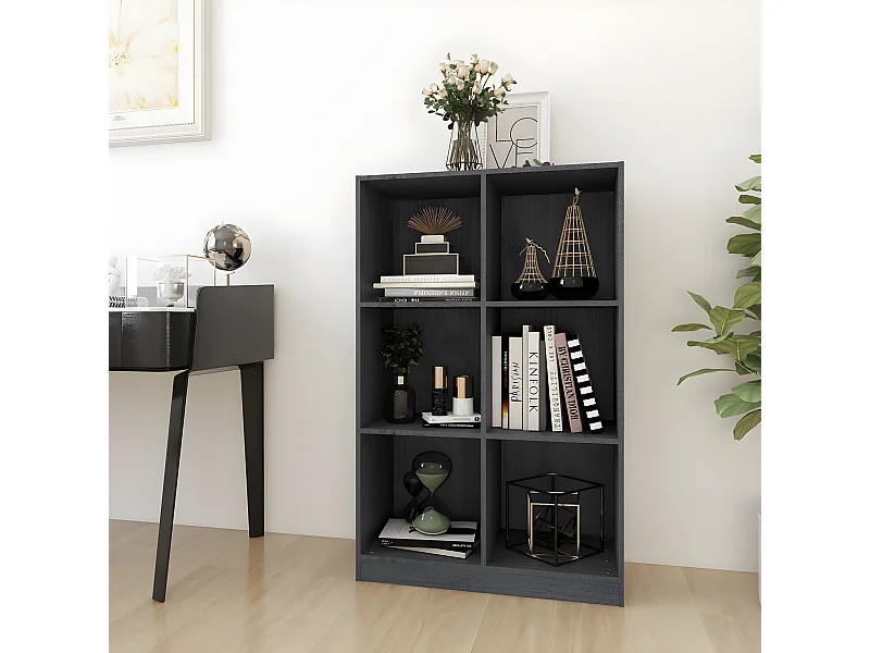 Estantería de madera maciza de pino gris 70x33x110 cm