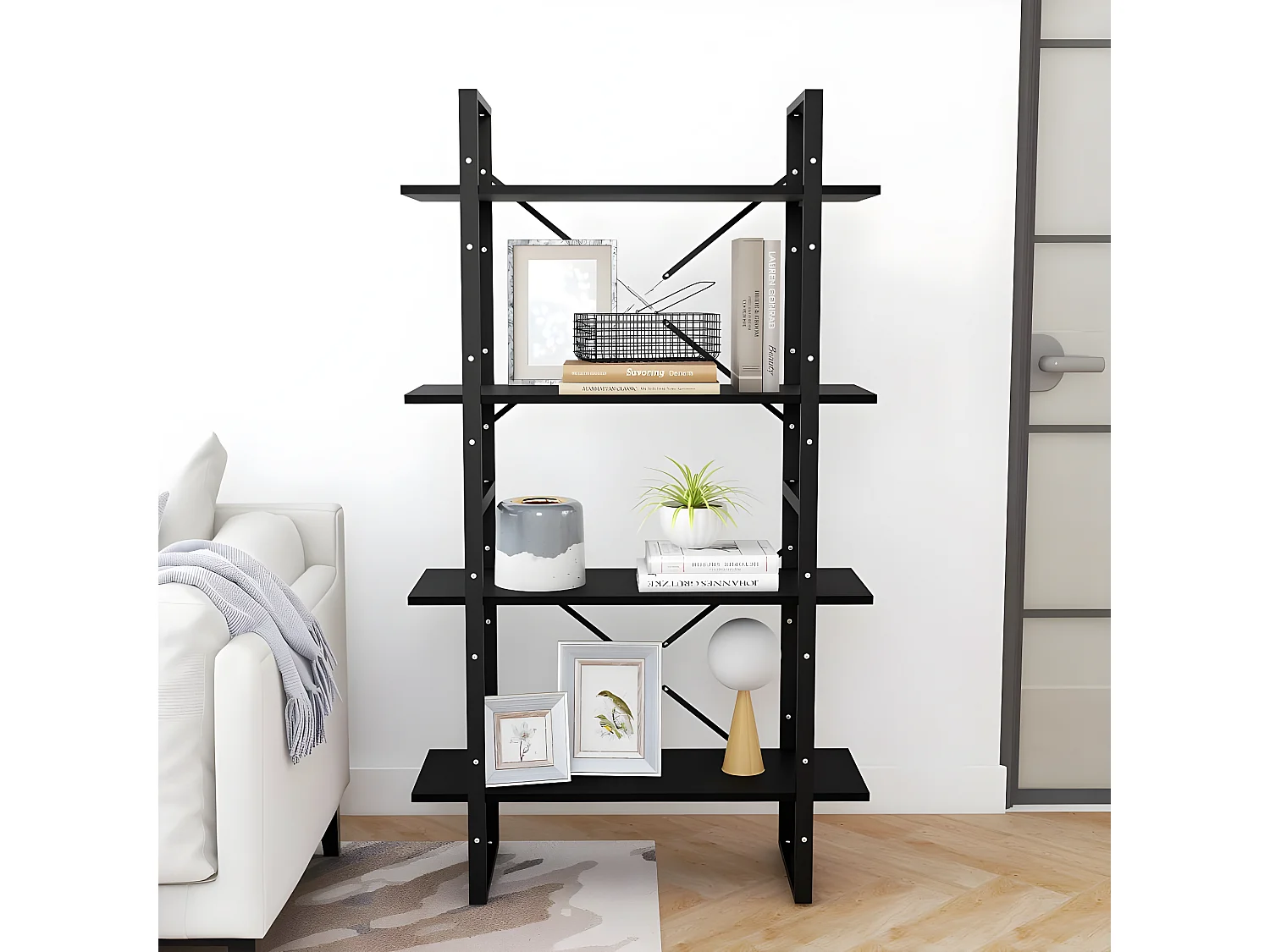 Bibliothèque à 4 niveaux Noir 80x30x140 cm Bois de pin massif