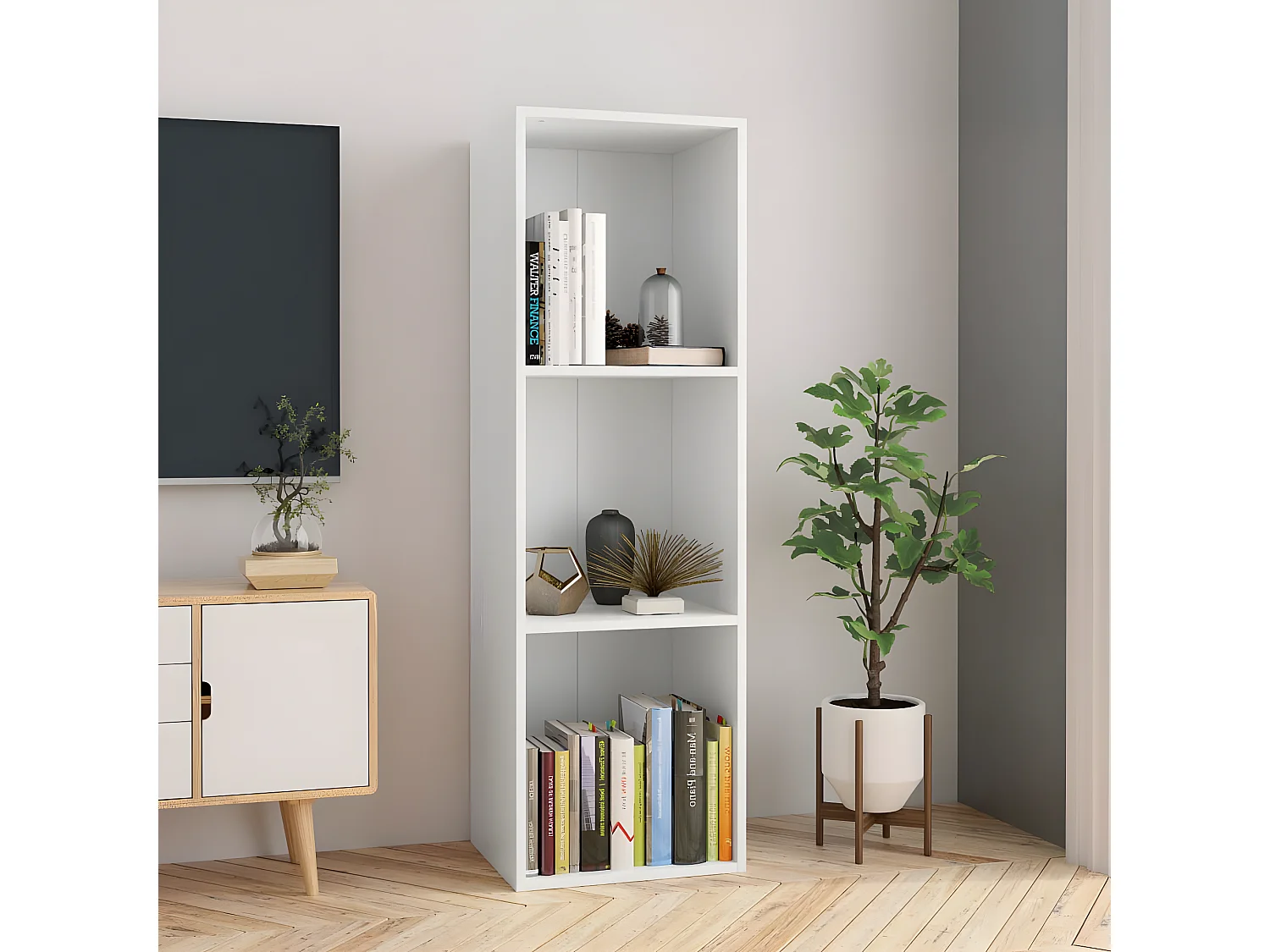 Boekenkast/tv-meubel 36x30x114 cm bewerkt hout wit