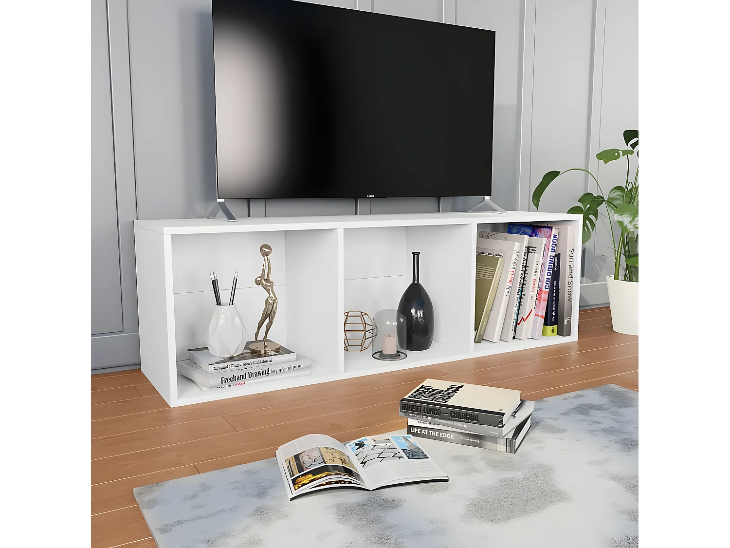 Boekenkast/tv-meubel 36x30x114 cm bewerkt hout wit