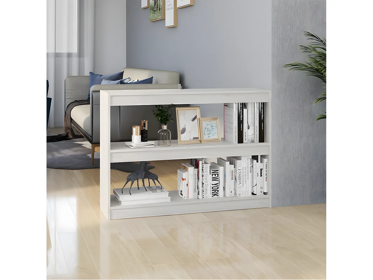 Bibliothèque/Séparateur de pièce Blanc 100x30x71,5cm Pin massif