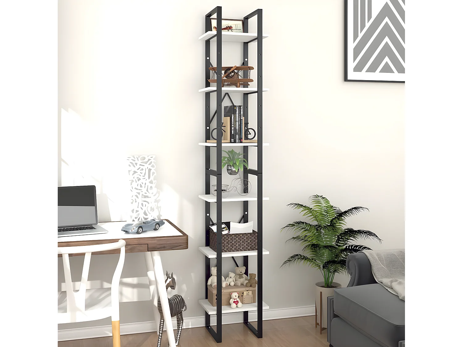 Bibliothèque à 6 niveaux Blanc 40x30x210 cm Aggloméré