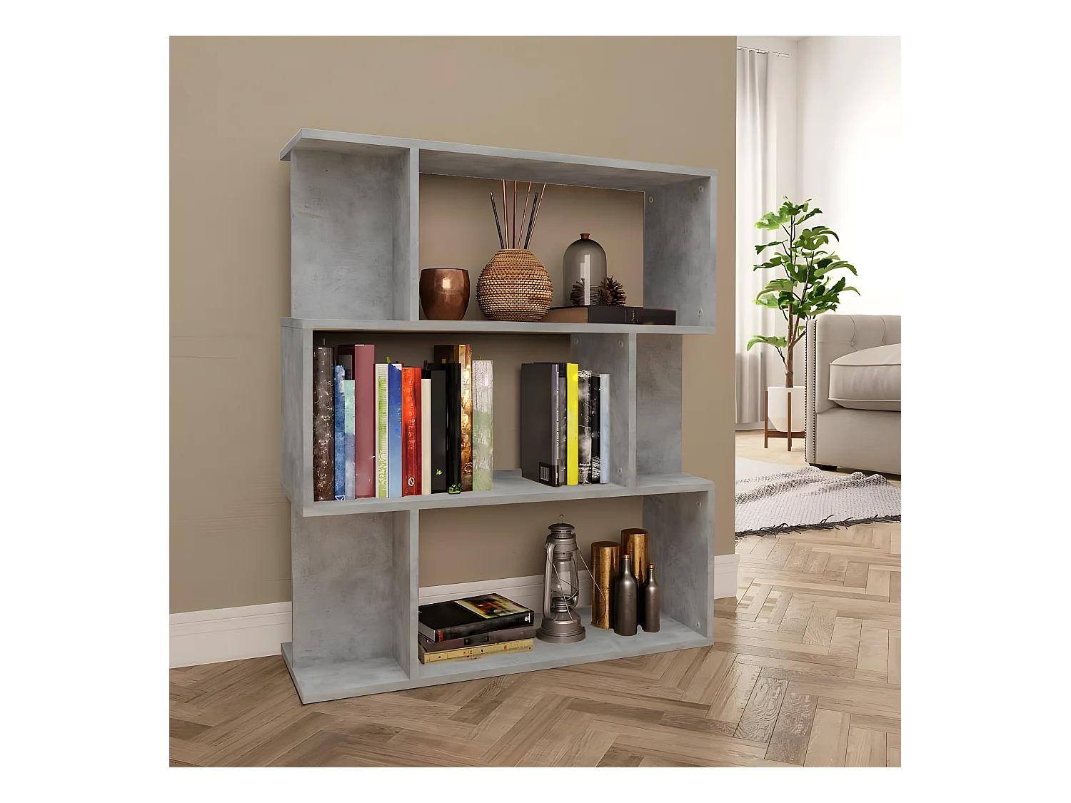 Bibliothèque/Séparateur de pièce Gris béton 80x24x96 cm