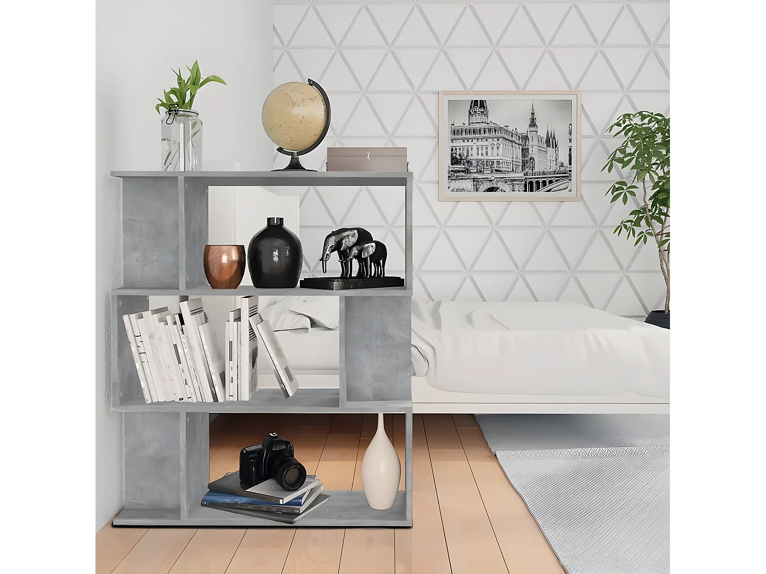 Bibliothèque/Séparateur de pièce Gris béton 80x24x96 cm