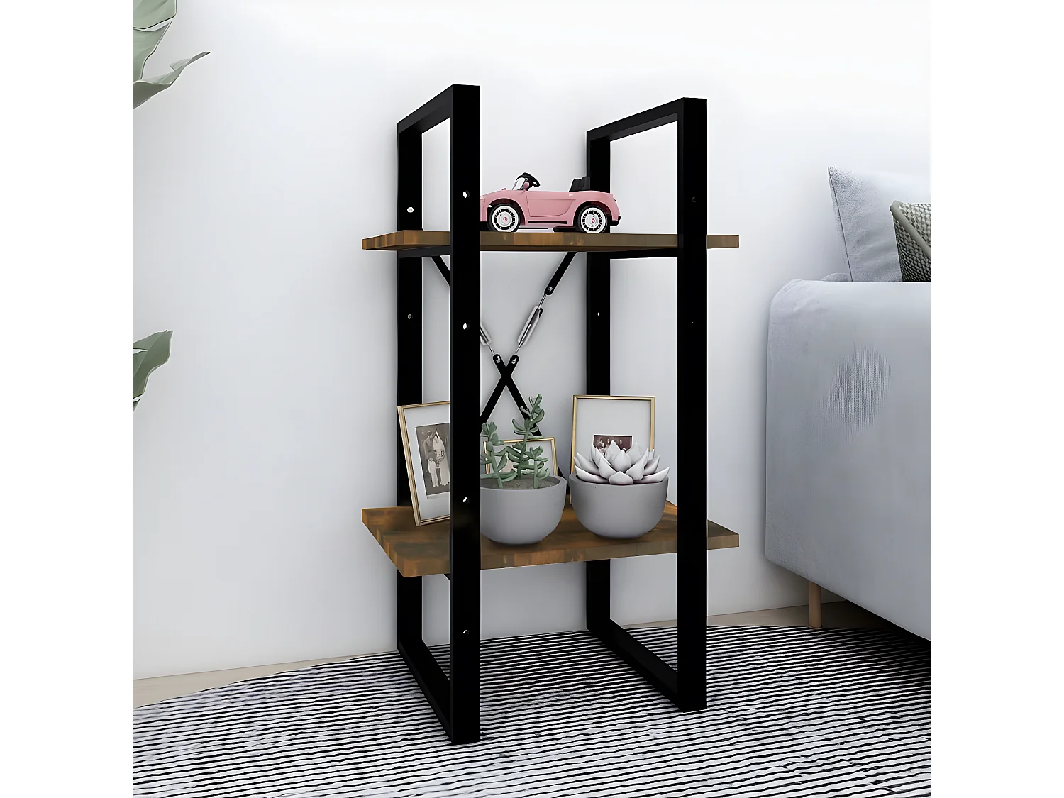 Bibliothèque 2 niveaux Chêne fumé 40x30x70 cm Bois d'ingénierie