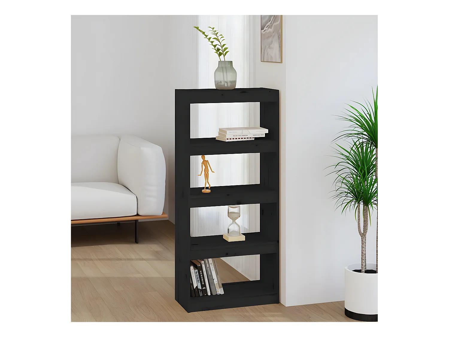 Bibliothèque/Séparateur de pièce Noir 60x30x135,5 cm Pin solide