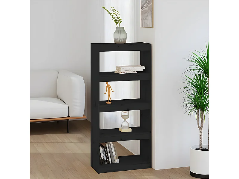 Bibliothèque/Séparateur de pièce Noir 60x30x135,5 cm Pin solide