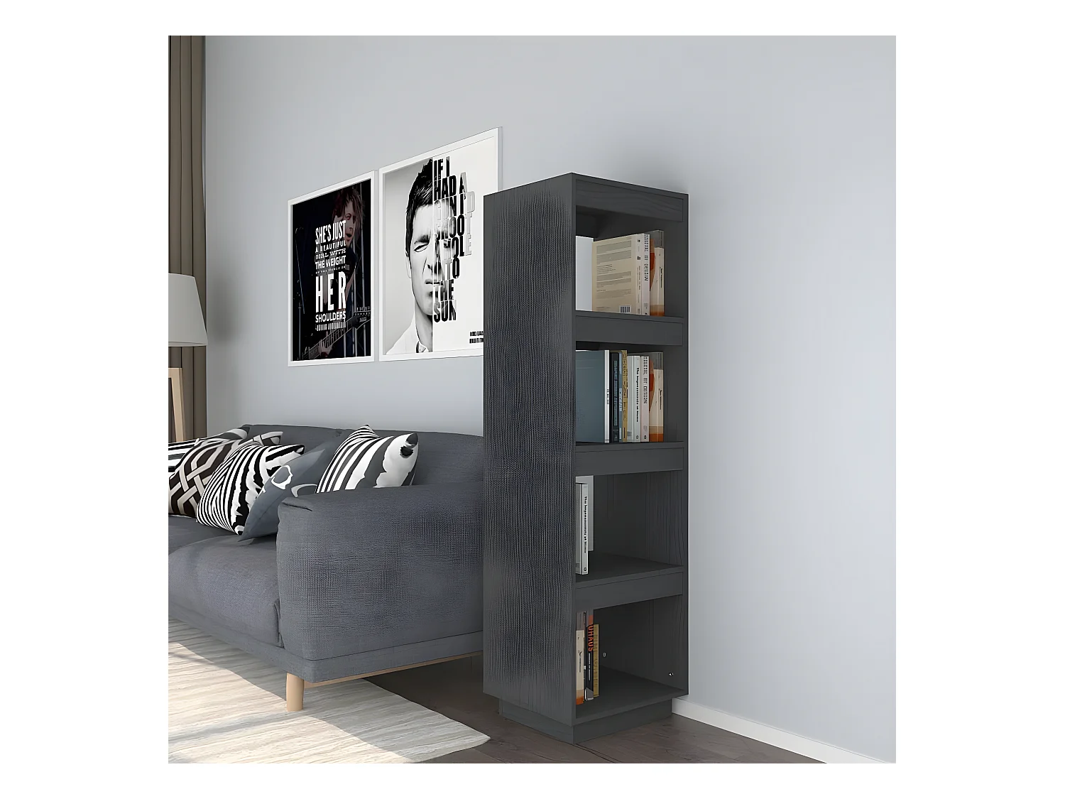 Bibliothèque/Séparateur de pièce Gris 40x35x135 cm Pin massif