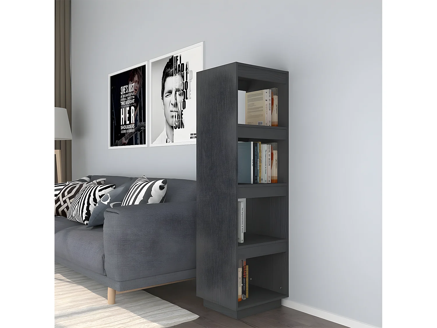 Bibliothèque/Séparateur de pièce Gris 40x35x135 cm Pin massif