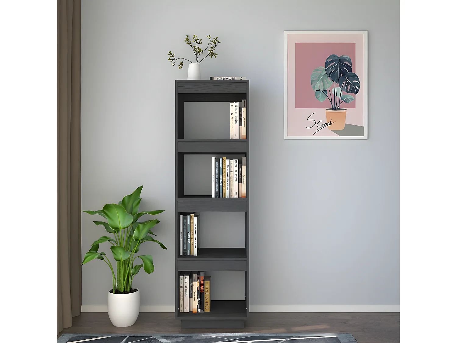 Bibliothèque/Séparateur de pièce Gris 40x35x135 cm Pin massif