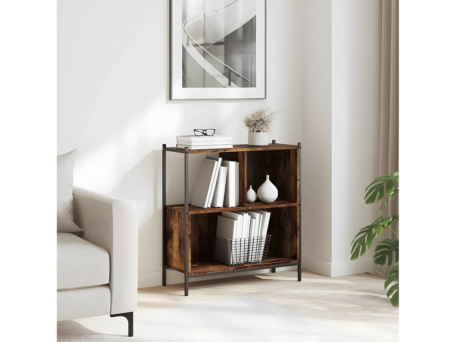 Bibliothèque chêne fumé 72x28x77,5 cm bois d'ingénierie