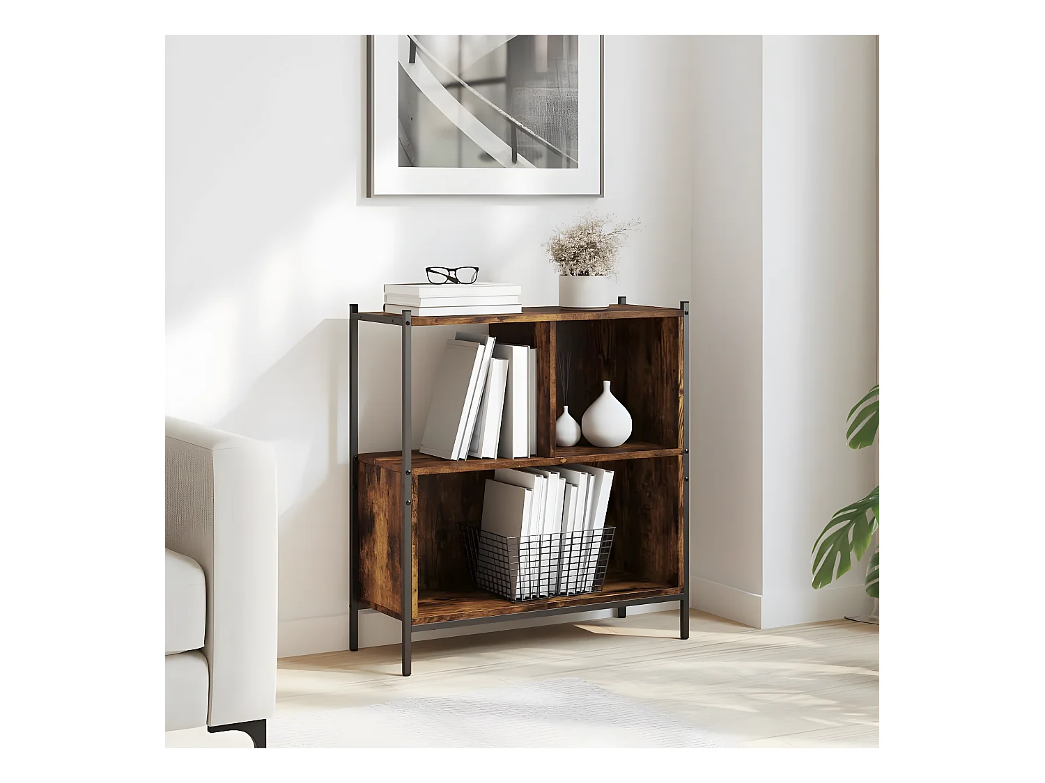 Bibliothèque chêne fumé 72x28x77,5 cm bois d'ingénierie
