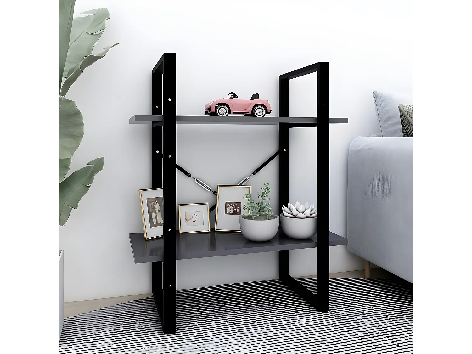 Boekenkast met 2 schappen 60x30x70 cm bewerkt hout grijs