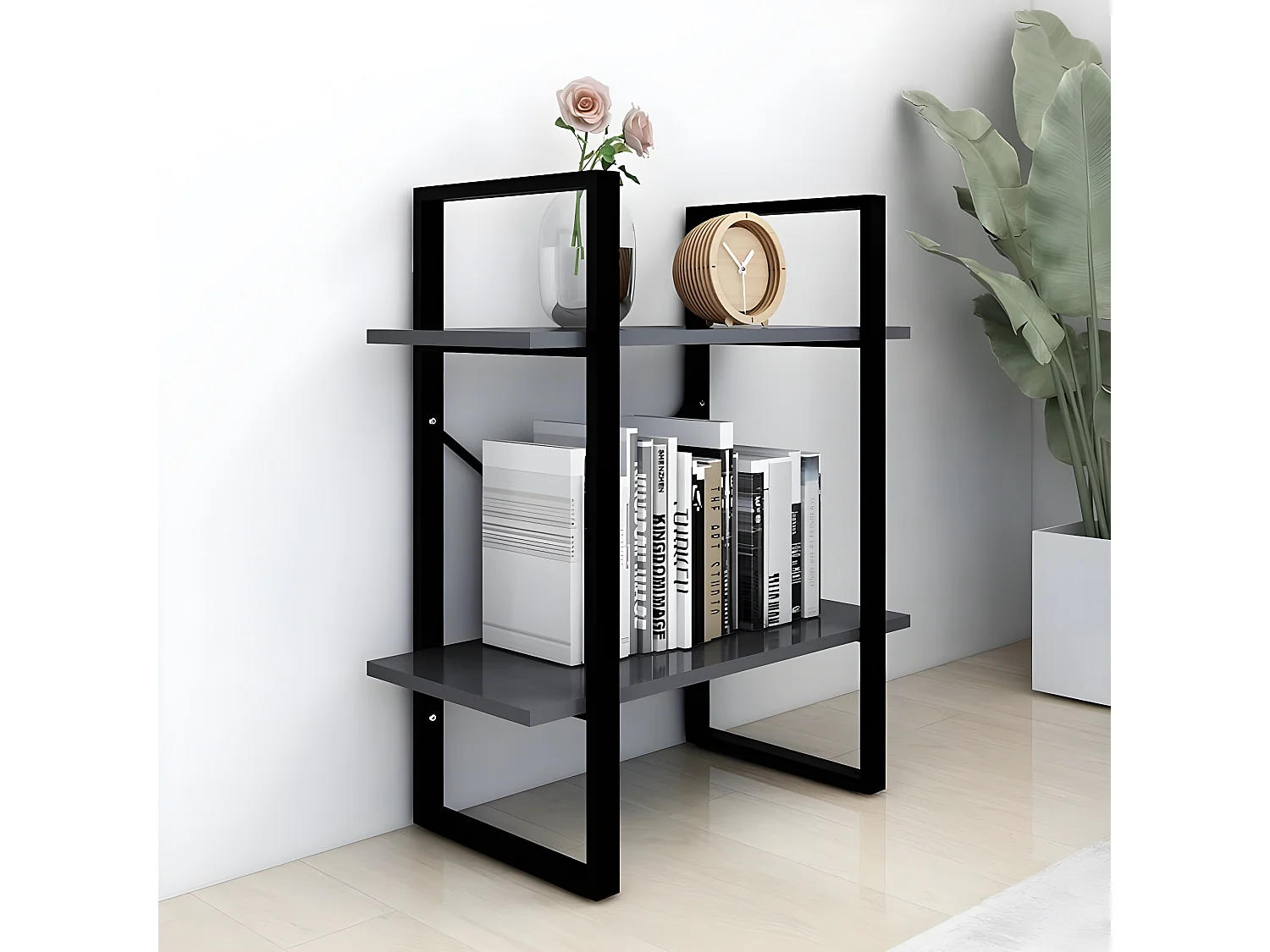 Boekenkast met 2 schappen 60x30x70 cm bewerkt hout grijs