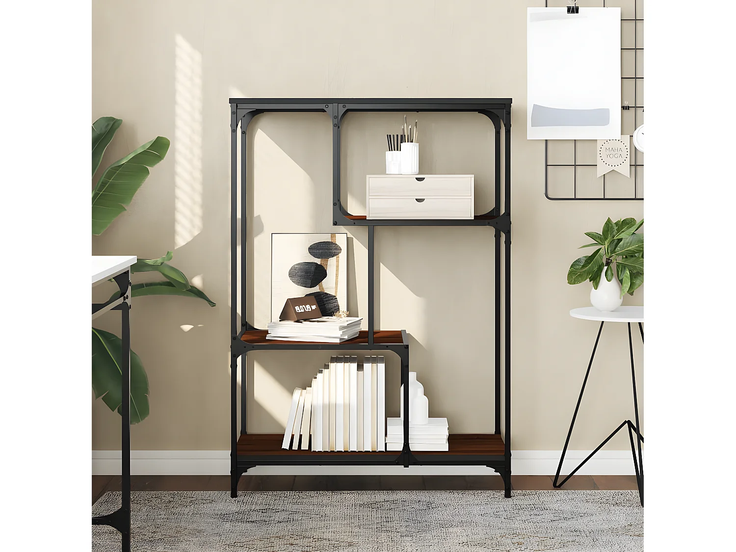 Bibliothèque chêne marron 81x36x115 cm bois ingénierie et acier