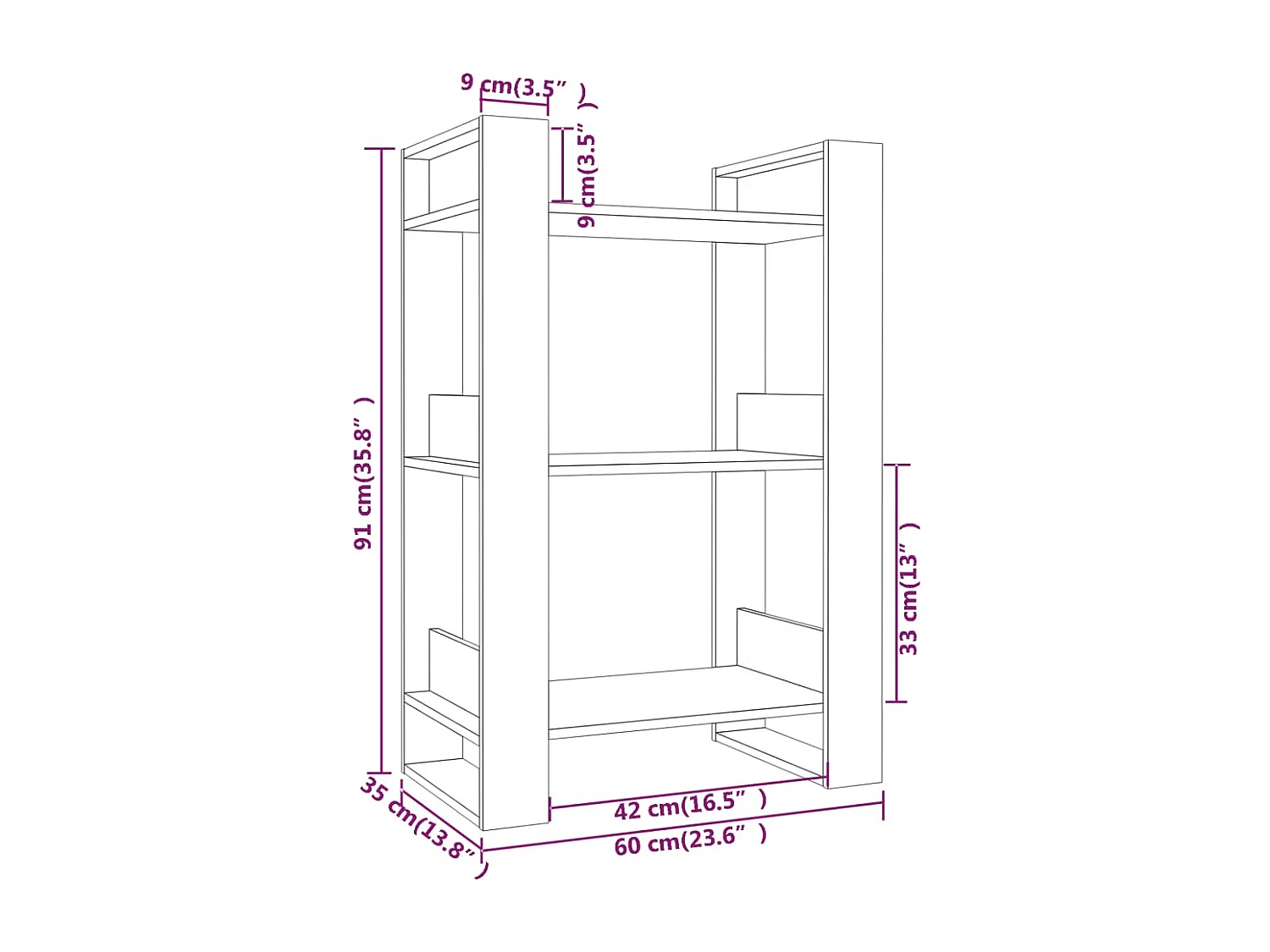 Bibliothèque/Cloison Marron miel 60x35x91 cm Bois massif