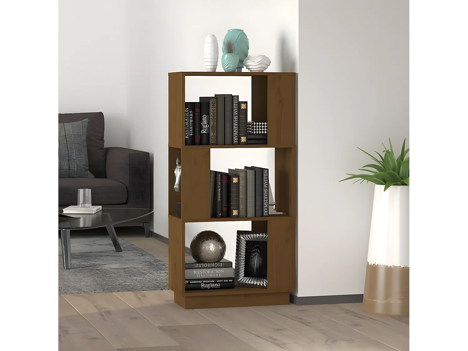 Boekenkast/kamerscherm 51x25x101 cm grenenhout honingbruin