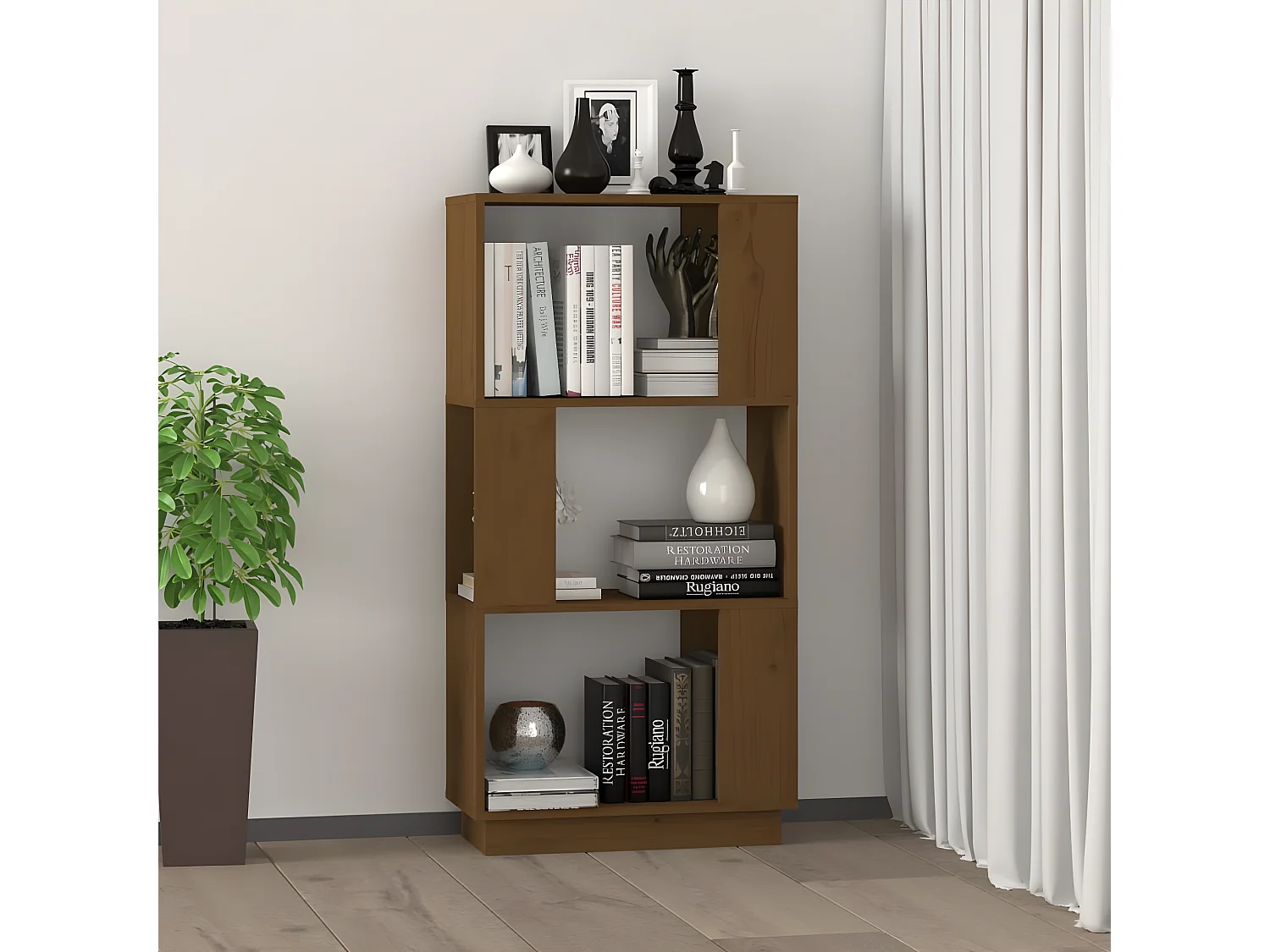 Boekenkast/kamerscherm 51x25x101 cm grenenhout honingbruin
