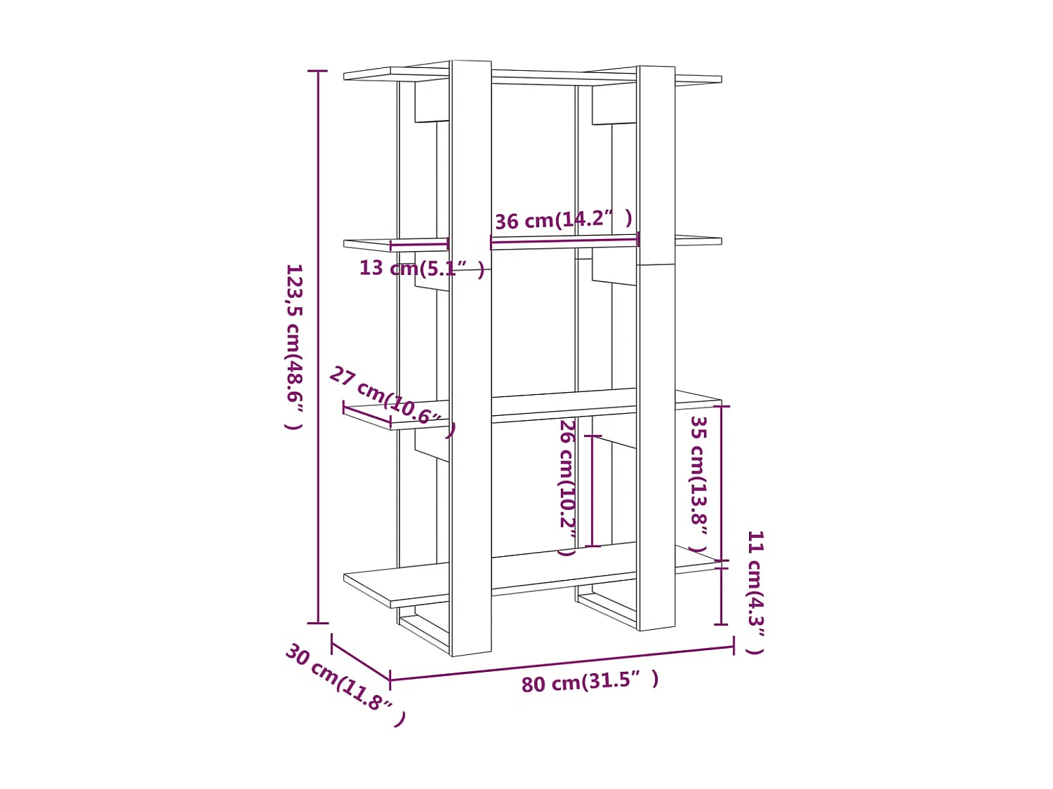 Boekenkast/kamerscherm 80x30x123,5 cm gerookt eikenkleurig