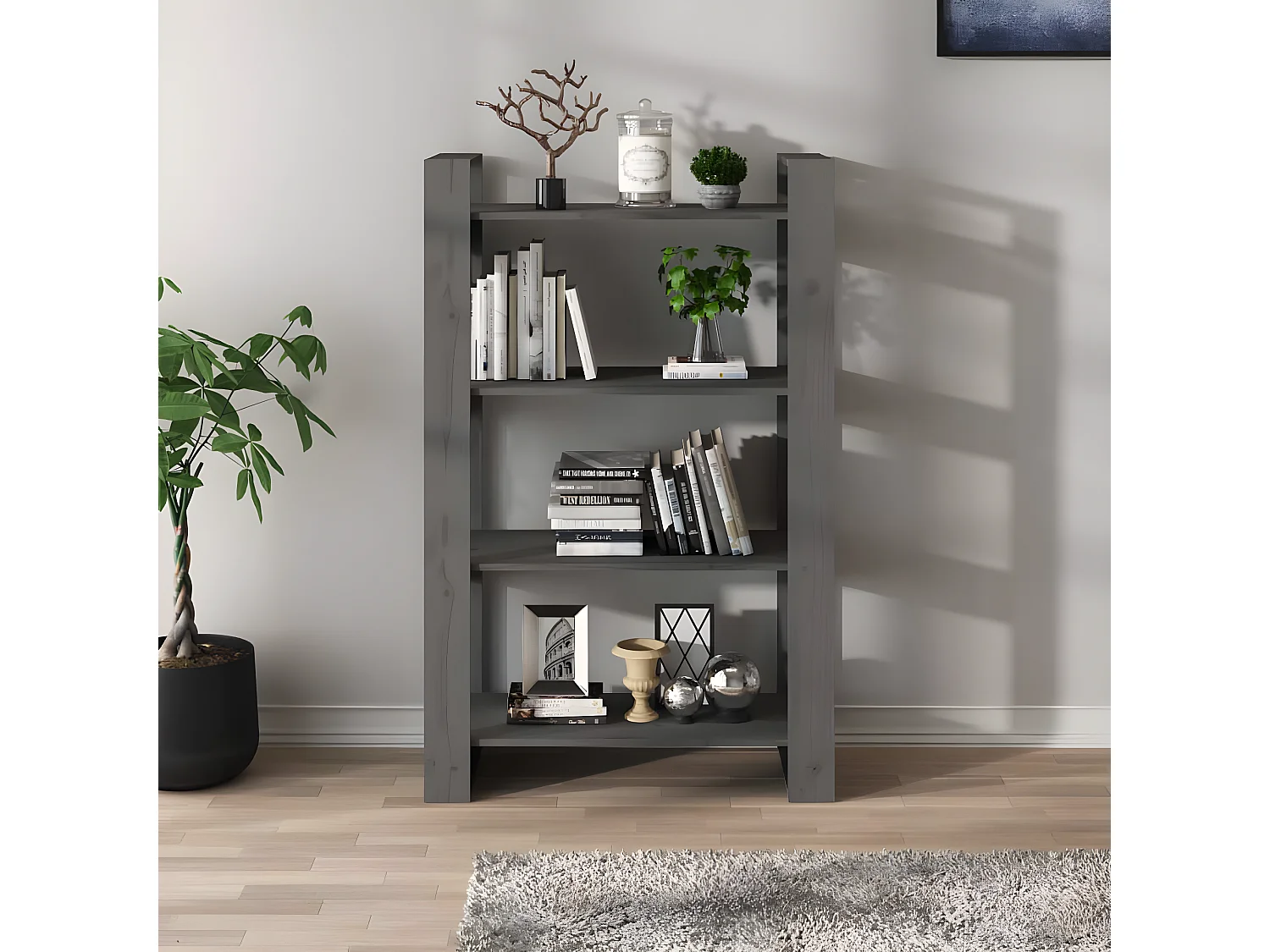 Bibliothèque/Séparateur de pièce Gris 80x35x125 cm Pin solide