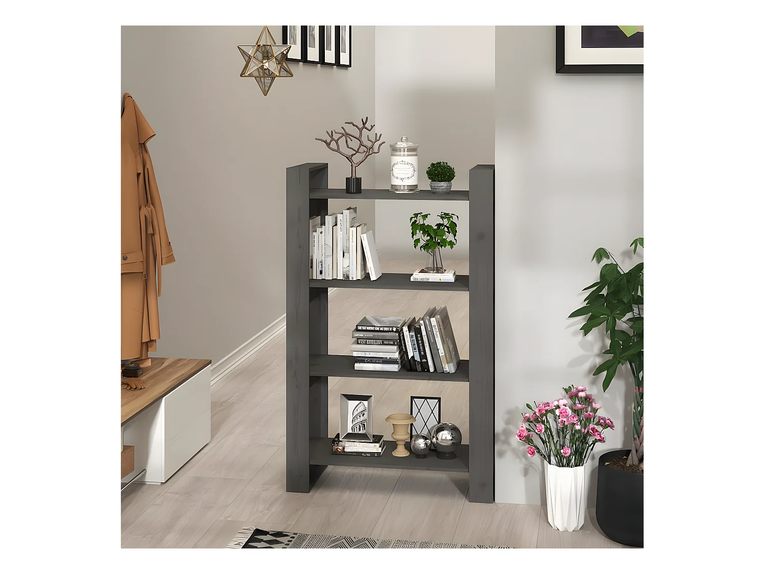 Bibliothèque/Séparateur de pièce Gris 80x35x125 cm Pin solide