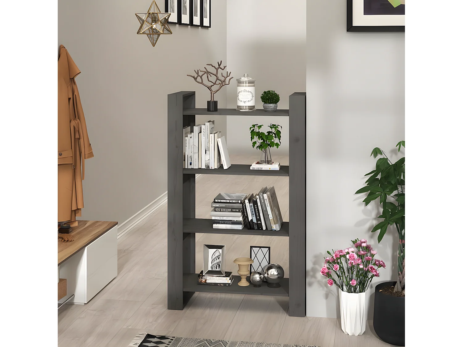 Bibliothèque/Séparateur de pièce Gris 80x35x125 cm Pin solide