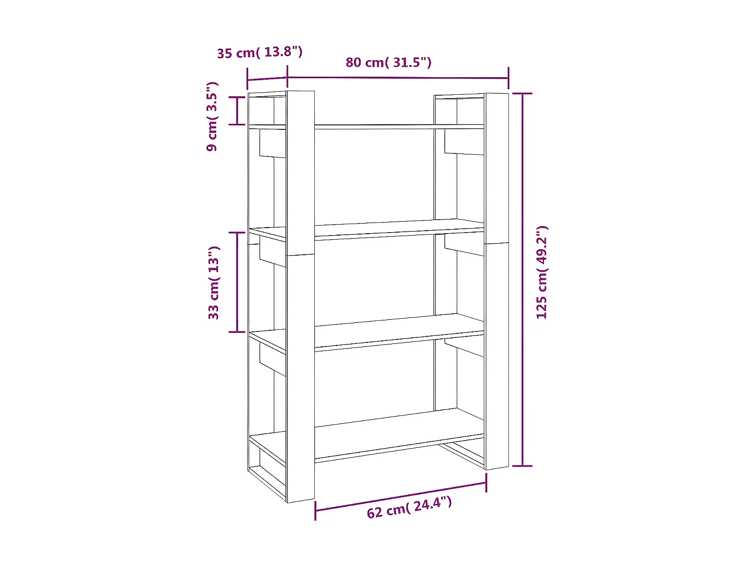 Bibliothèque/Séparateur de pièce Gris 80x35x125 cm Pin solide