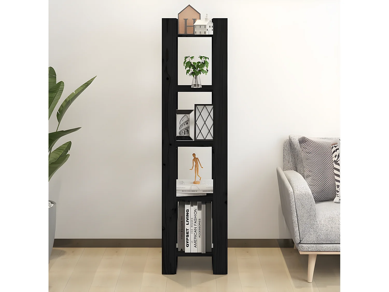 Bibliothèque/Séparateur de pièce Noir 41x35x160 cm Pin solide