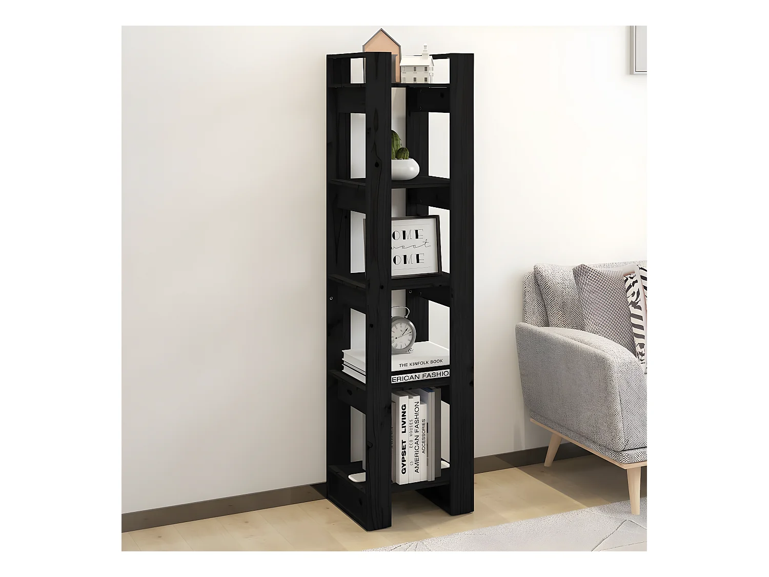 Bibliothèque/Séparateur de pièce Noir 41x35x160 cm Pin solide