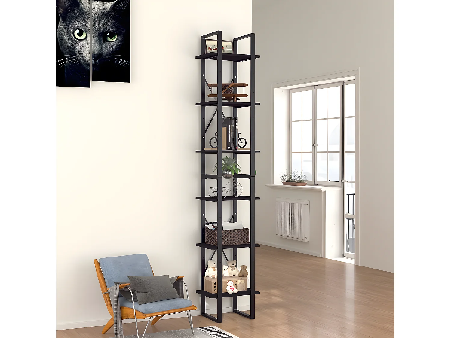 Estantería de 6 niveles madera contrachapada negro 40x30x210 cm