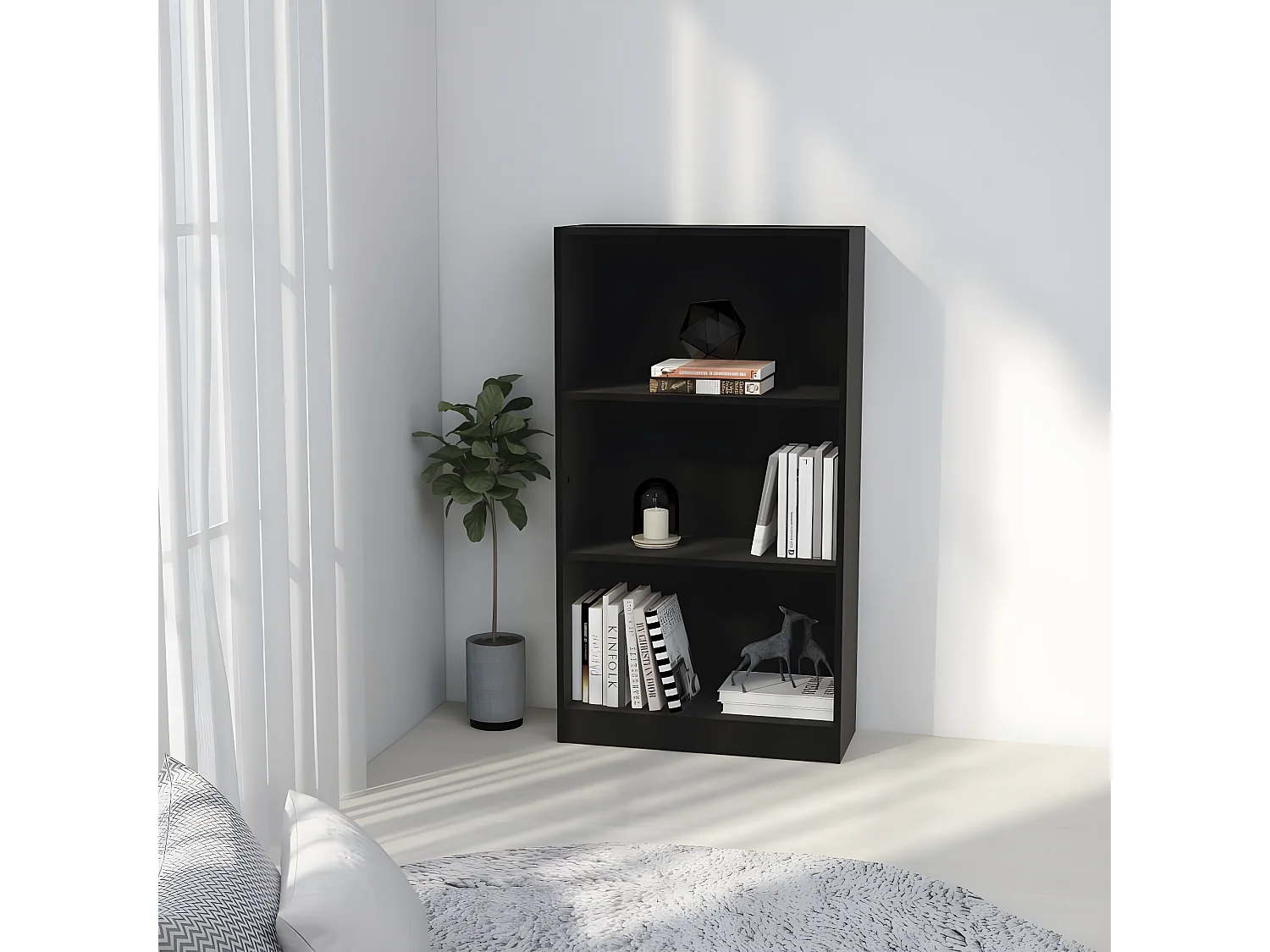 Bibliothèque 3 niveaux Noir 60x24x109 cm Bois d'ingénierie