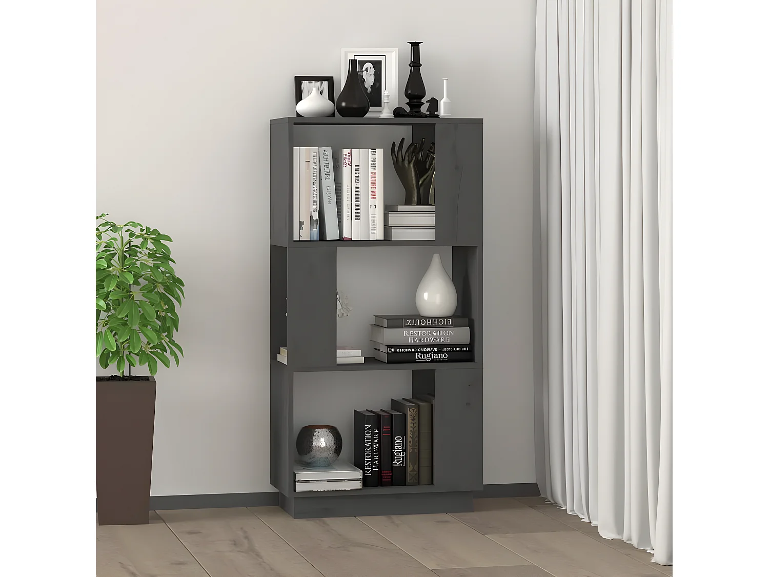 Bibliothèque/Séparateur de pièce Gris 51x25x101 cm Pin solide