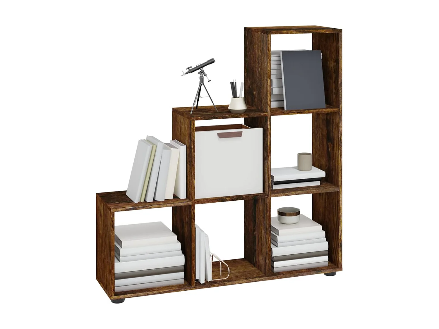 Estantería forma de escalera madera contrachapada roble ahumado