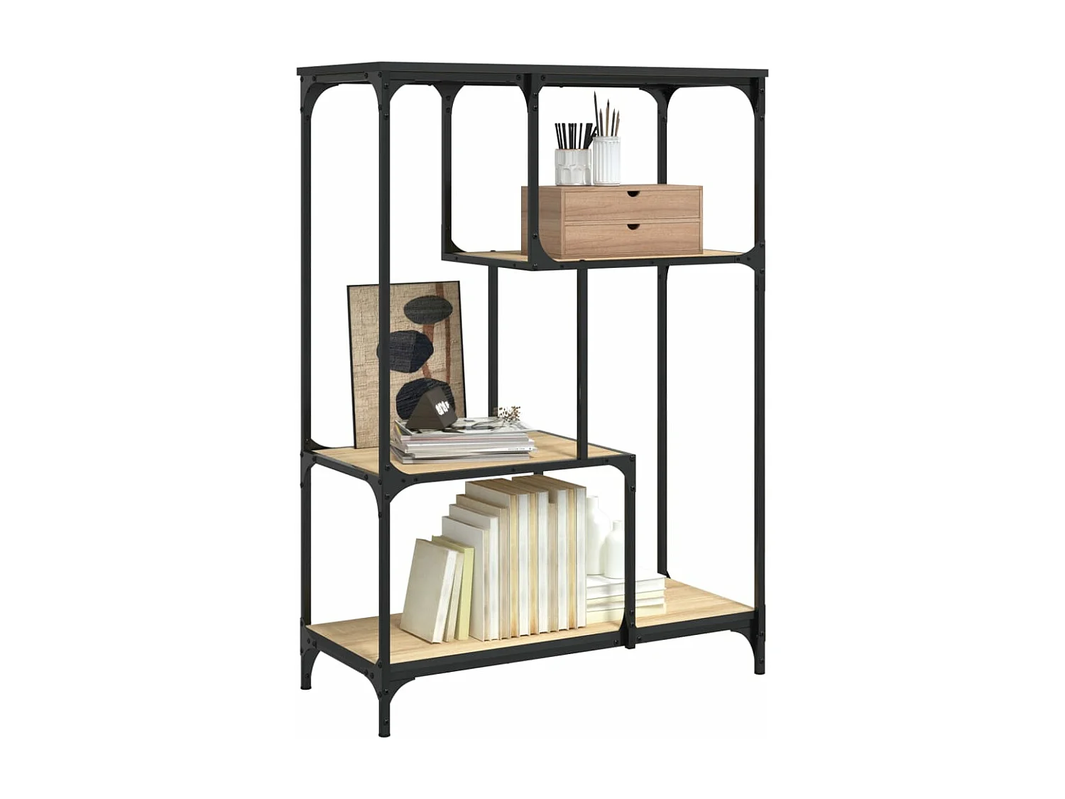 Bibliothèque chêne sonoma 81x36x115 cm bois ingénierie et acier