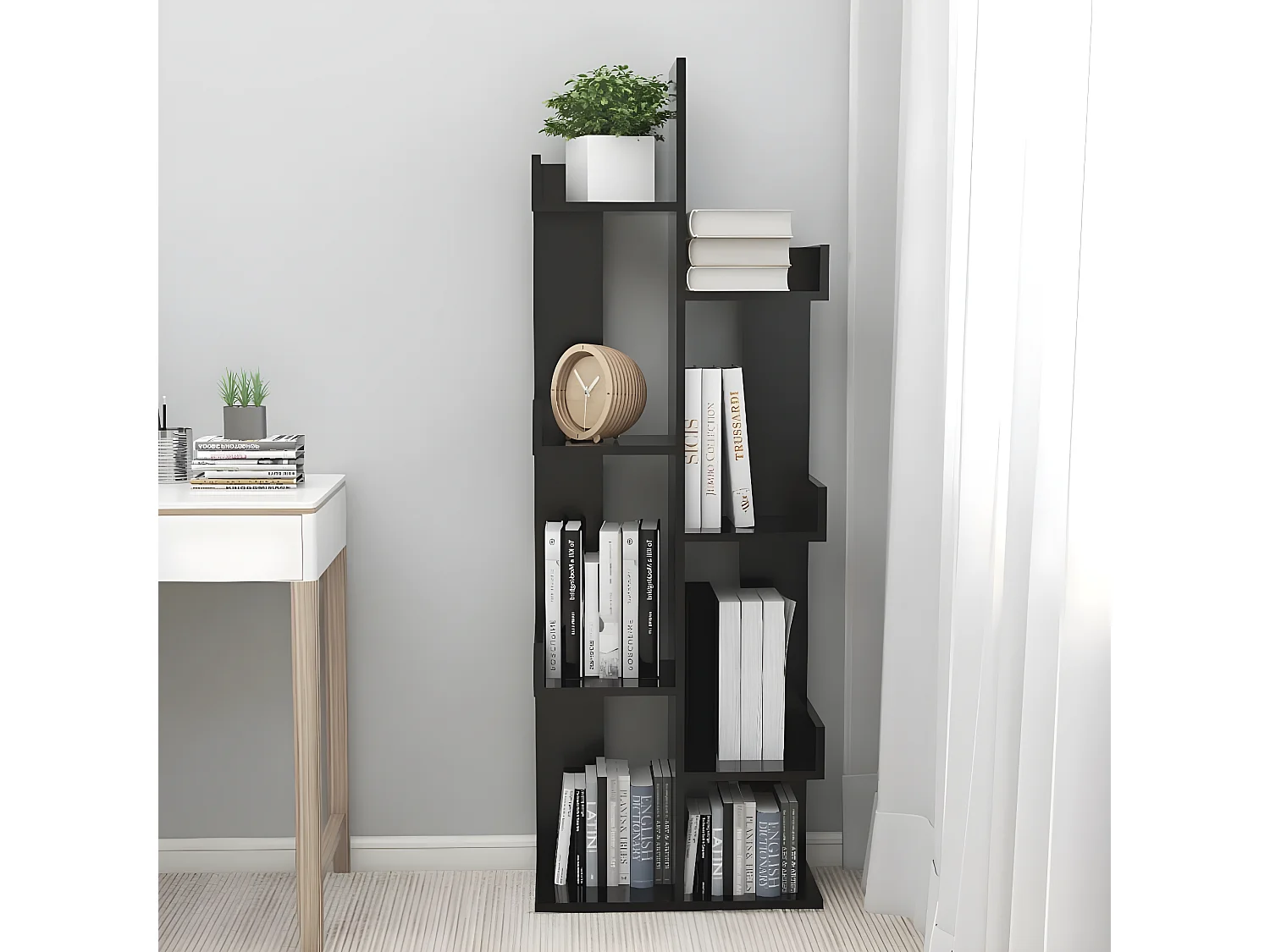 Bibliothèque Noir 48x25,5x140 cm Aggloméré