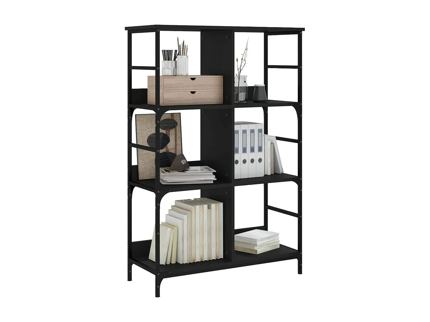 Bibliothèque noir 78,5x33x117,5 cm bois d'ingénierie