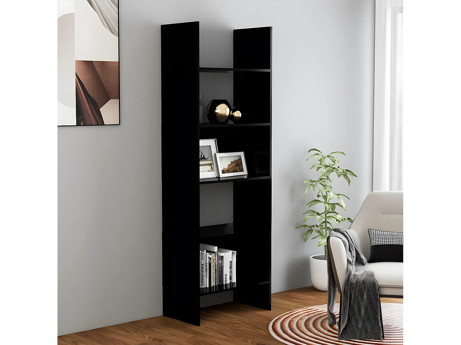 Bibliothèque Noir 60x35x180 cm Aggloméré