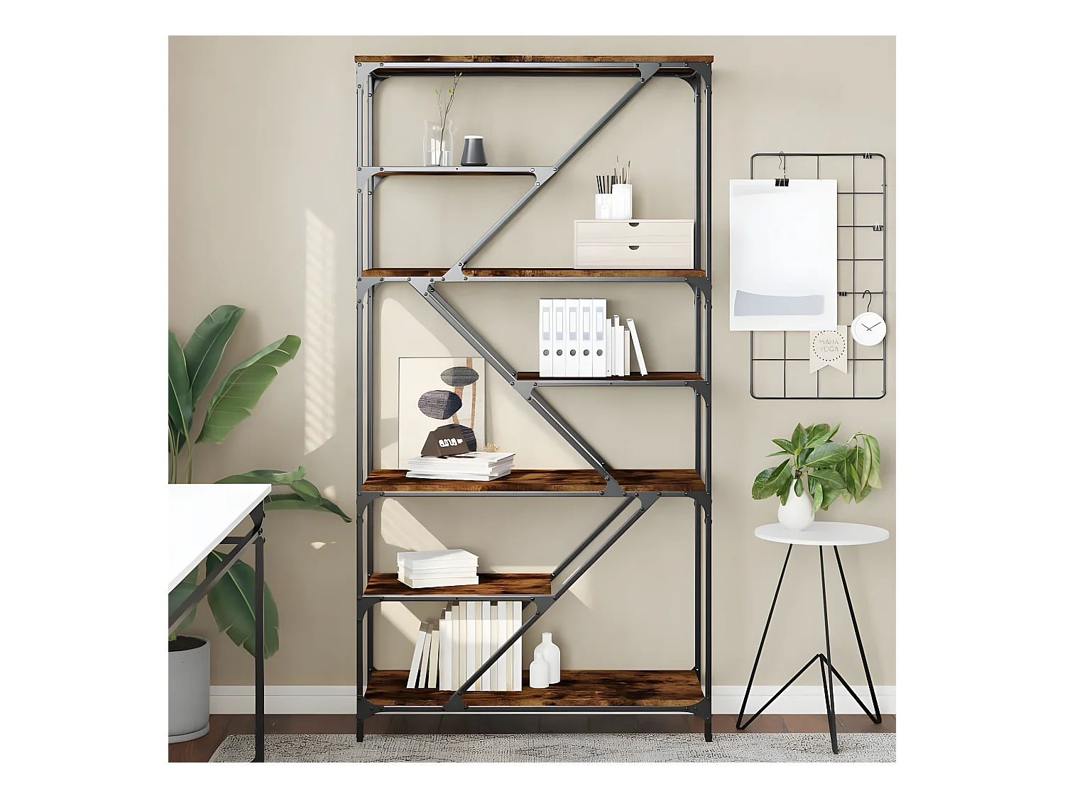 Bibliothèque chêne sonoma 91x36x176 cm bois ingénierie et acier
