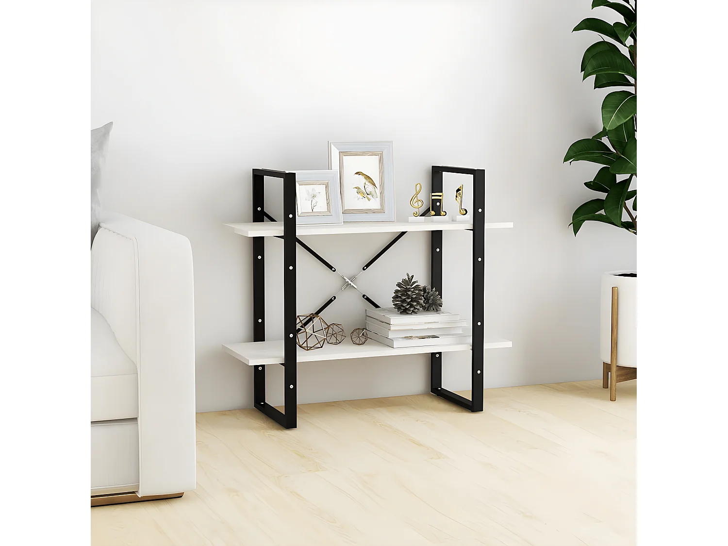 Bibliothèque à 2 niveaux Blanc 80x30x70 cm Bois de pin massif