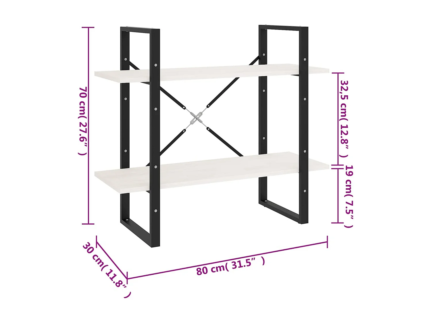 Bibliothèque à 2 niveaux Blanc 80x30x70 cm Bois de pin massif