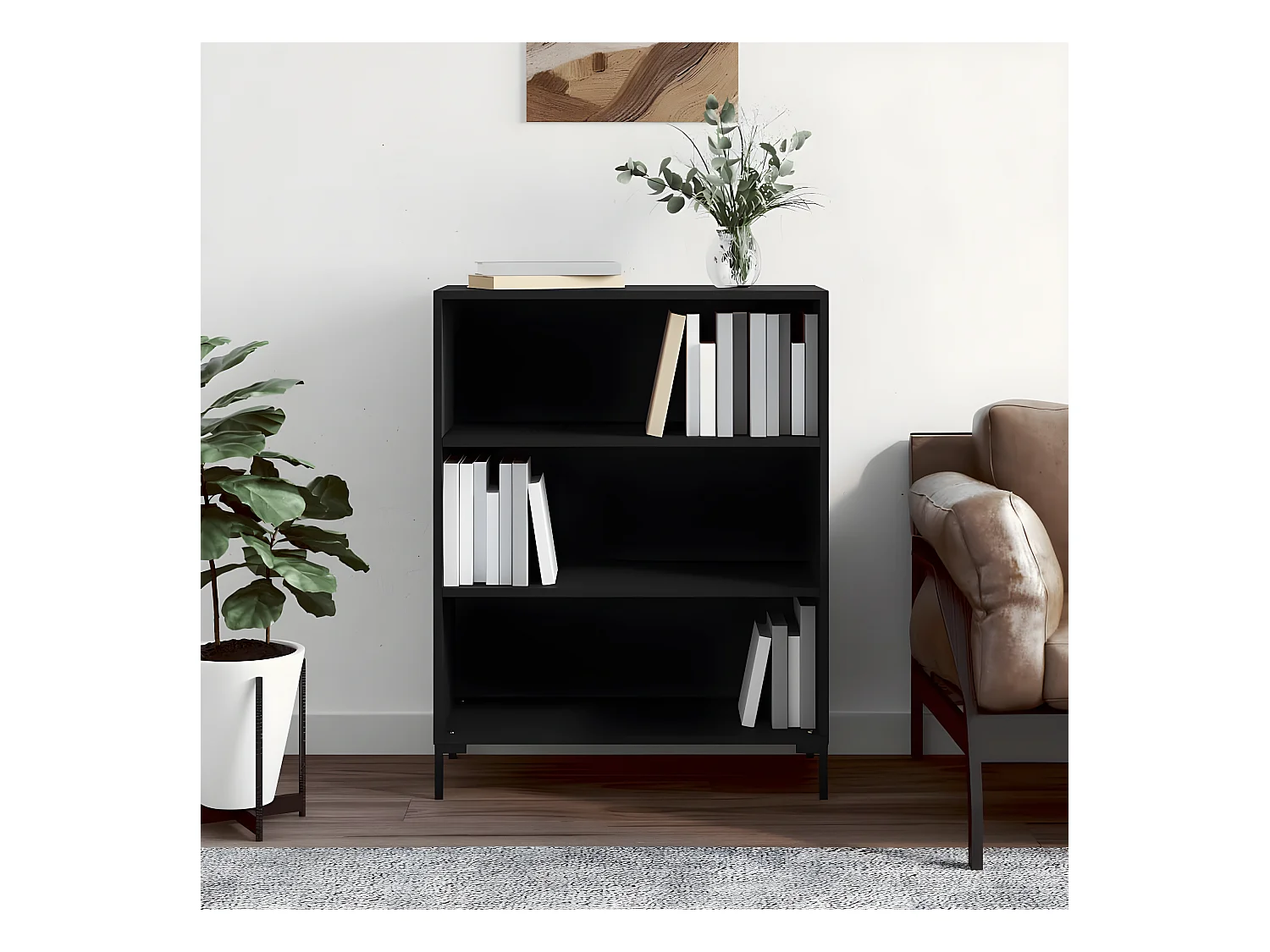 Bibliothèque noir 69,5x32,5x90 cm bois d'ingénierie