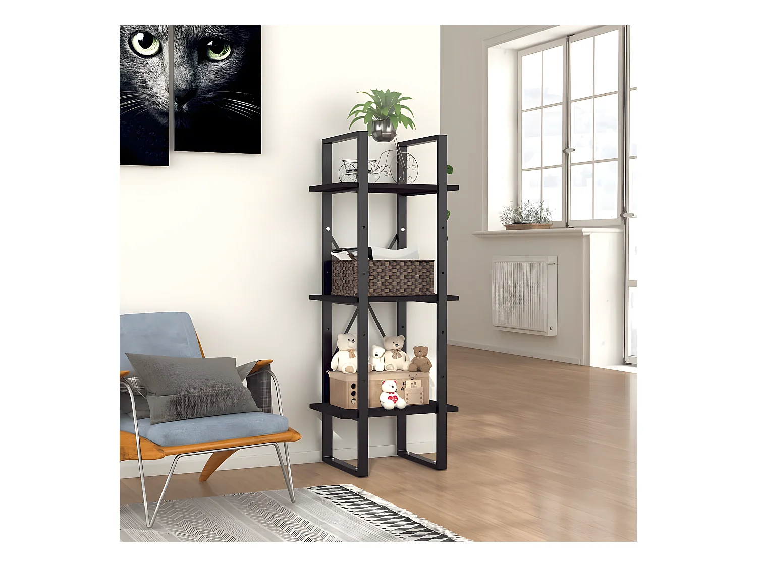 Bibliothèque à 3 niveaux Noir 40x30x105 cm Aggloméré