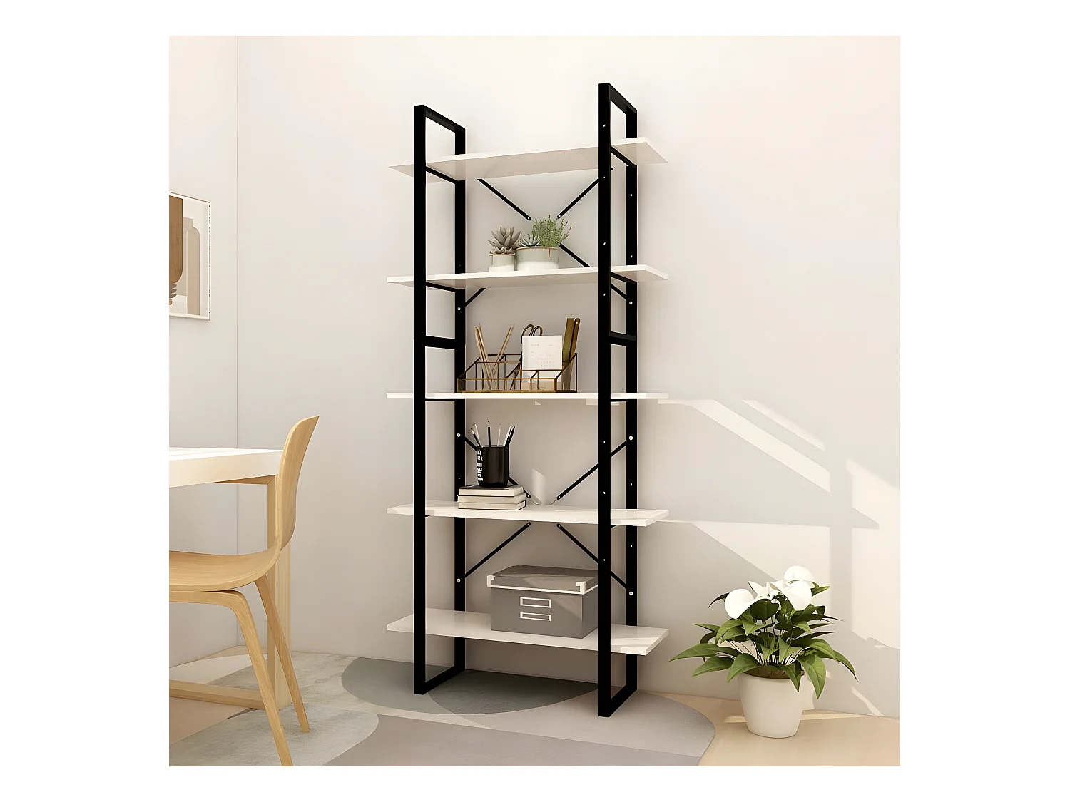 Bibliothèque à 5 niveaux Blanc 80x30x175 cm Bois de pin