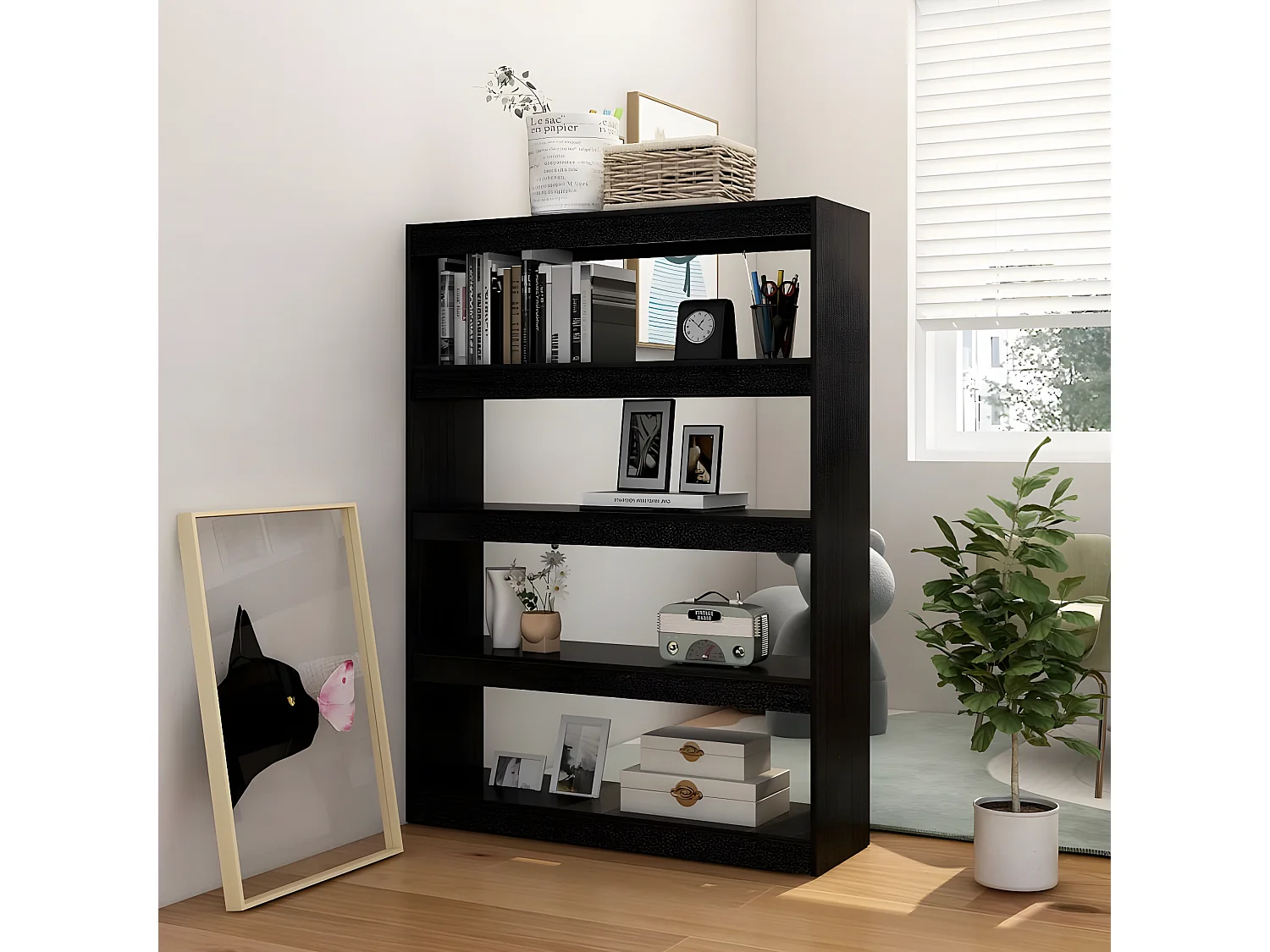 Bibliothèque/Séparateur de pièce Noir 100x30x135,5cm Pin massif