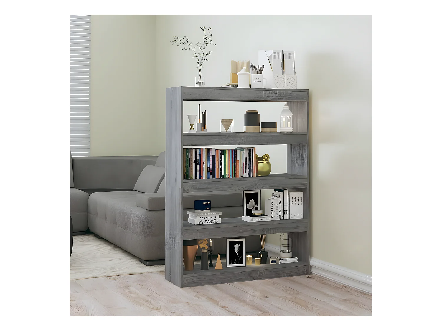 Boekenkast/kamerscherm 100x30x135 cm grijs sonoma eikenkleurig