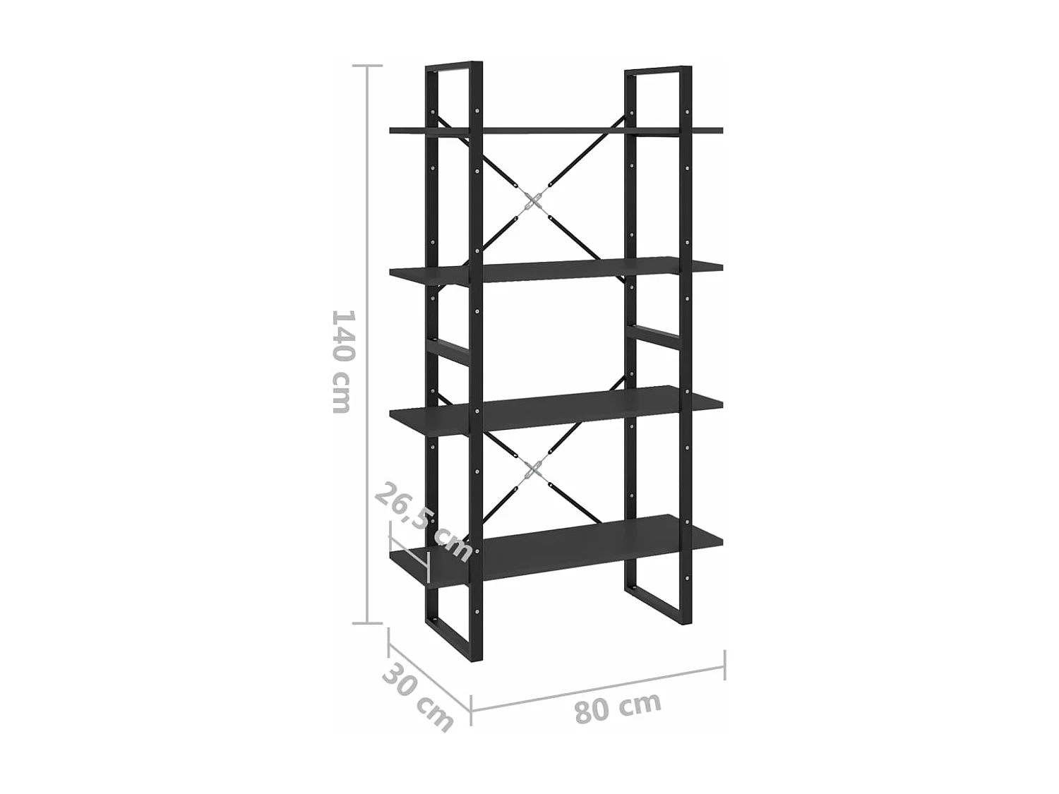 Bibliothèque à 4 niveaux Gris 80x30x140 cm Aggloméré