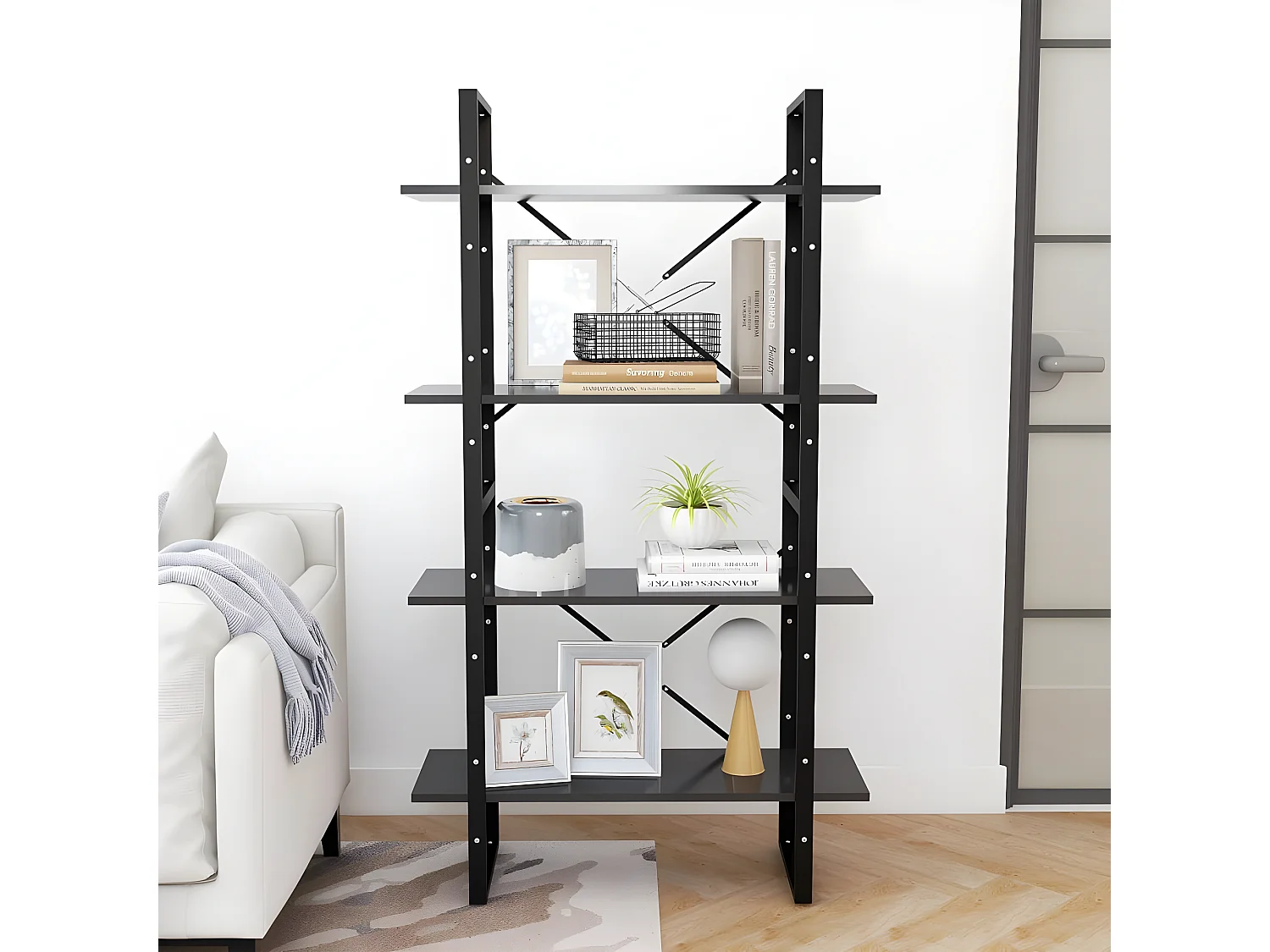 Bibliothèque à 4 niveaux Gris 80x30x140 cm Aggloméré