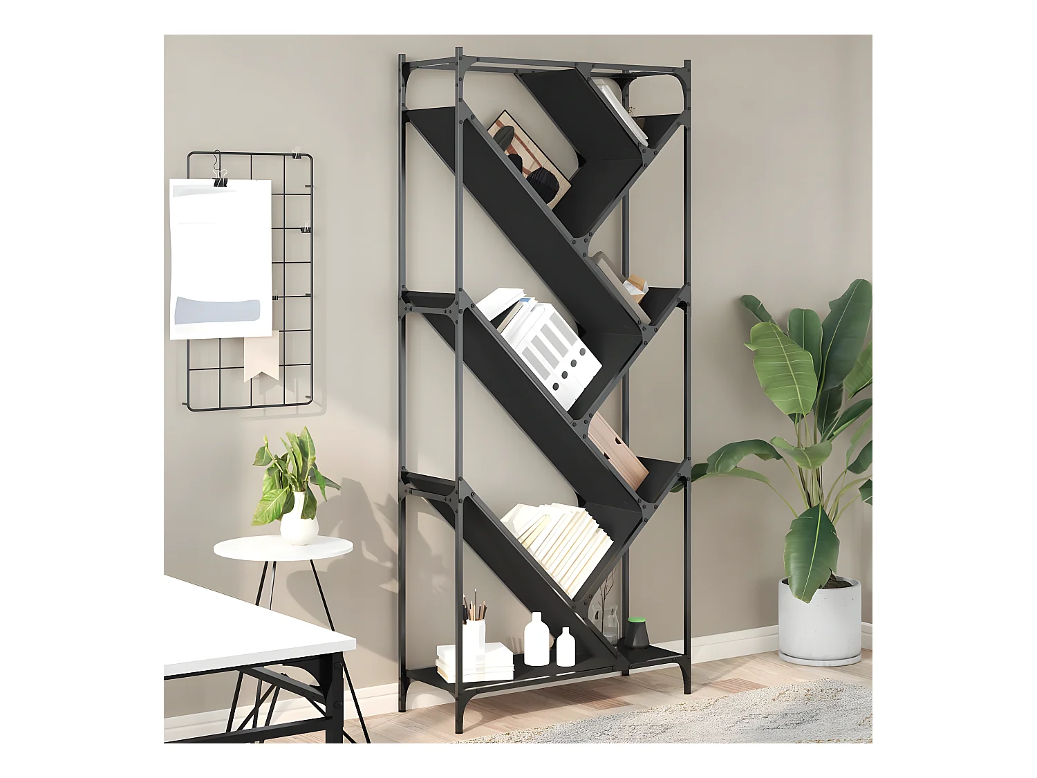 Bibliothèque noir 79x30x180 cm bois d'ingénierie et métal
